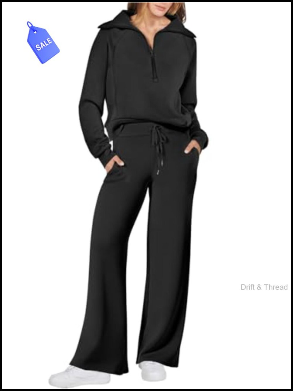 2 Piece Sweatsuit Set Half Zip Oversized Top Wide Leg Sweatpants Lounge